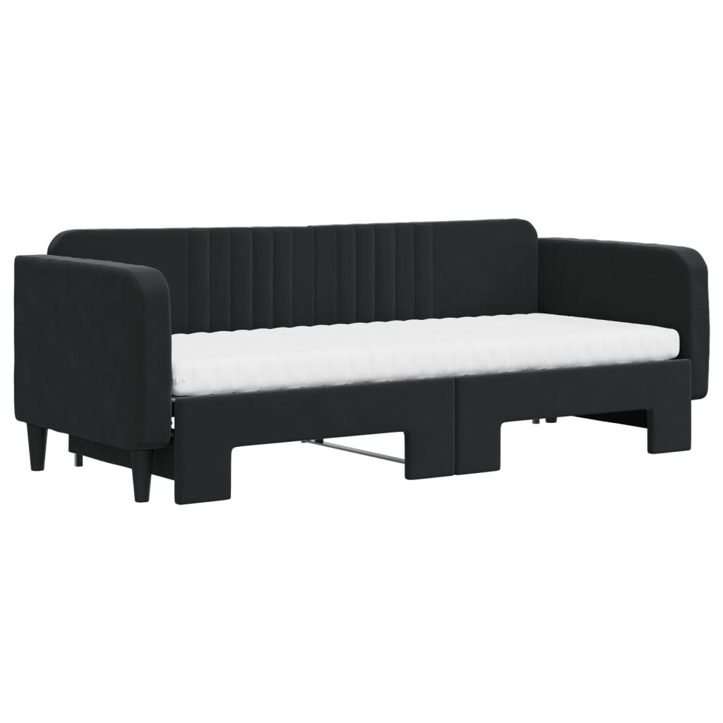 vidaXL Sofa rozsuwana z materacami, czarna, 80x200 cm, aksamit