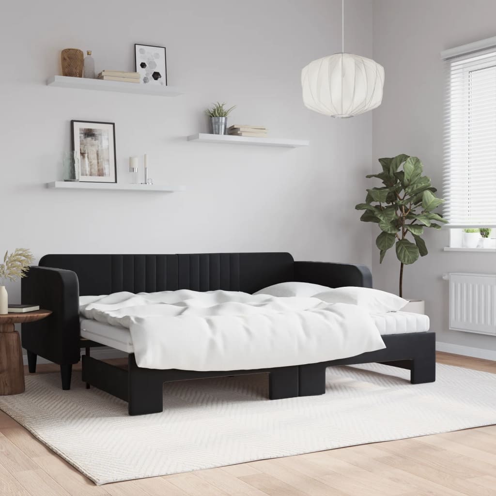 vidaXL Sofa rozsuwana z materacami, czarna, 80x200 cm, aksamit