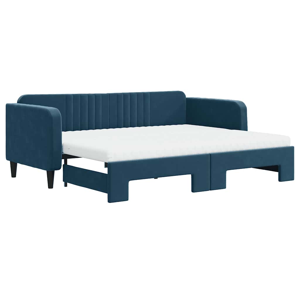 vidaXL Sofa rozsuwana z materacami, niebieska, 90x200 cm, aksamit