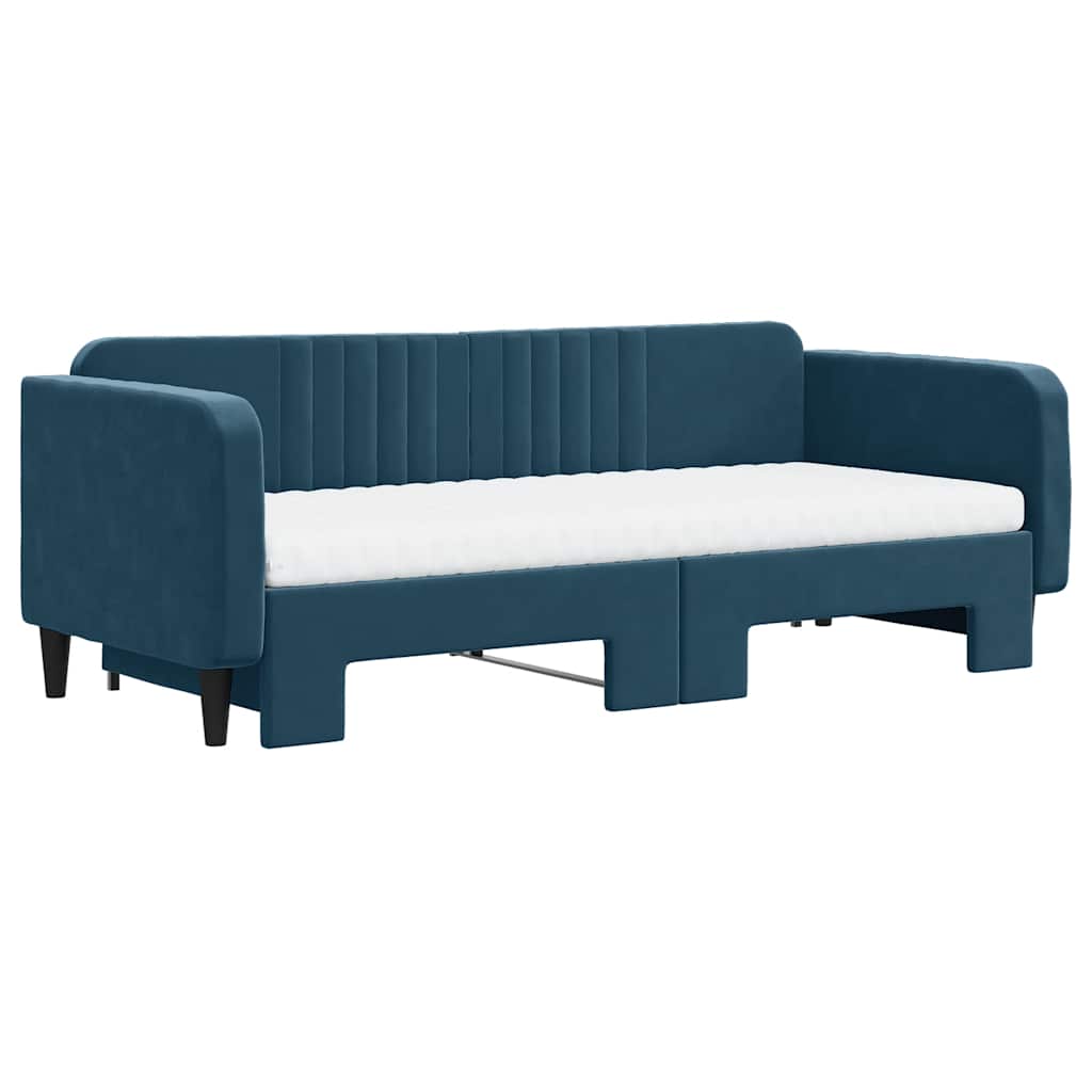 vidaXL Sofa rozsuwana z materacami, niebieska, 90x200 cm, aksamit