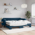 vidaXL Sofa rozsuwana z materacami, niebieska, 90x200 cm, aksamit