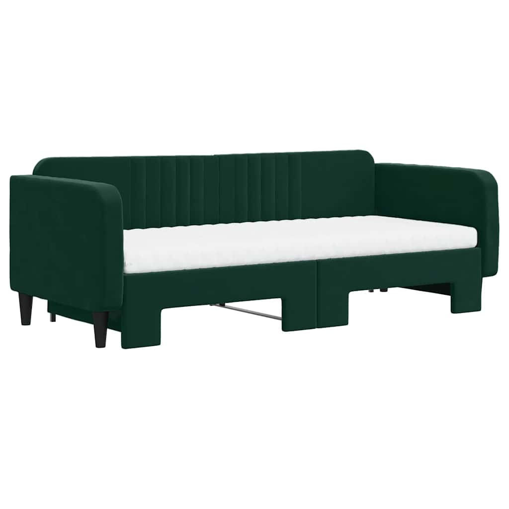 vidaXL Sofa rozsuwana z materacami, ciemnozielona, 90x200 cm, aksamit