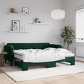 vidaXL Sofa rozsuwana z materacami, ciemnozielona, 90x200 cm, aksamit