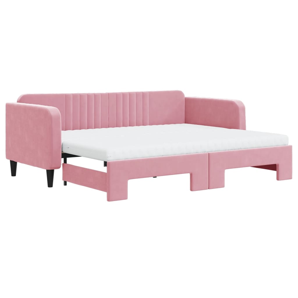 vidaXL Sofa rozsuwana z materacami, różowa, 90x200 cm, aksamit