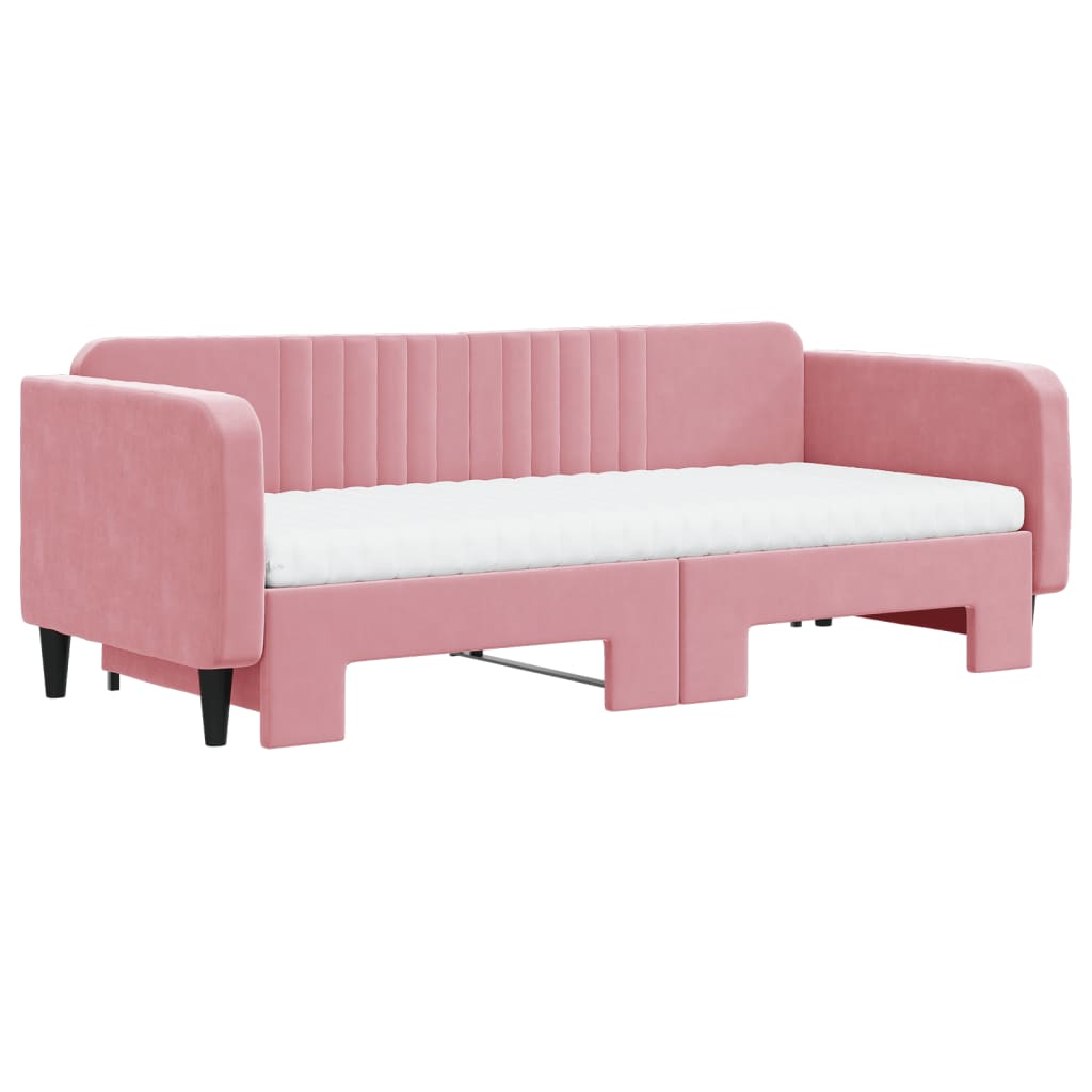 vidaXL Sofa rozsuwana z materacami, różowa, 90x200 cm, aksamit