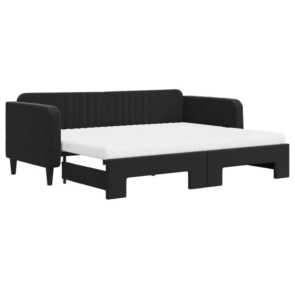 vidaXL Sofa rozsuwana z materacami, czarna, 90x200 cm, aksamit