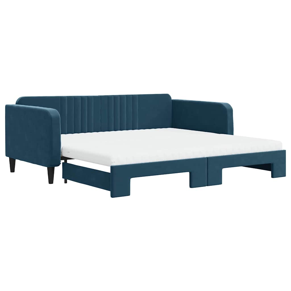 vidaXL Sofa rozsuwana z materacami, niebieska, 100x200 cm, aksamit