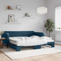 vidaXL Sofa rozsuwana z materacami, niebieska, 100x200 cm, aksamit