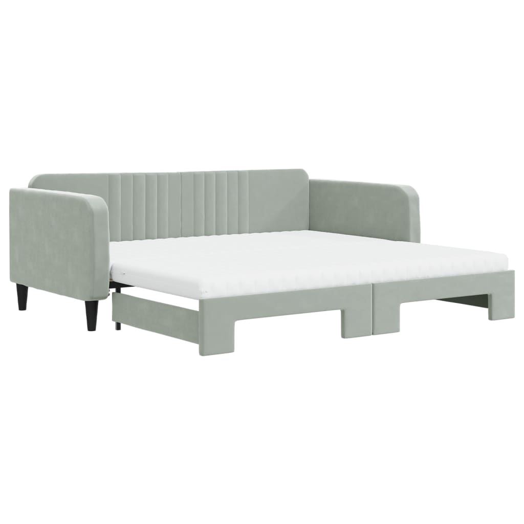 vidaXL Sofa rozsuwana z materacami, jasnoszara, 100x200 cm, aksamit