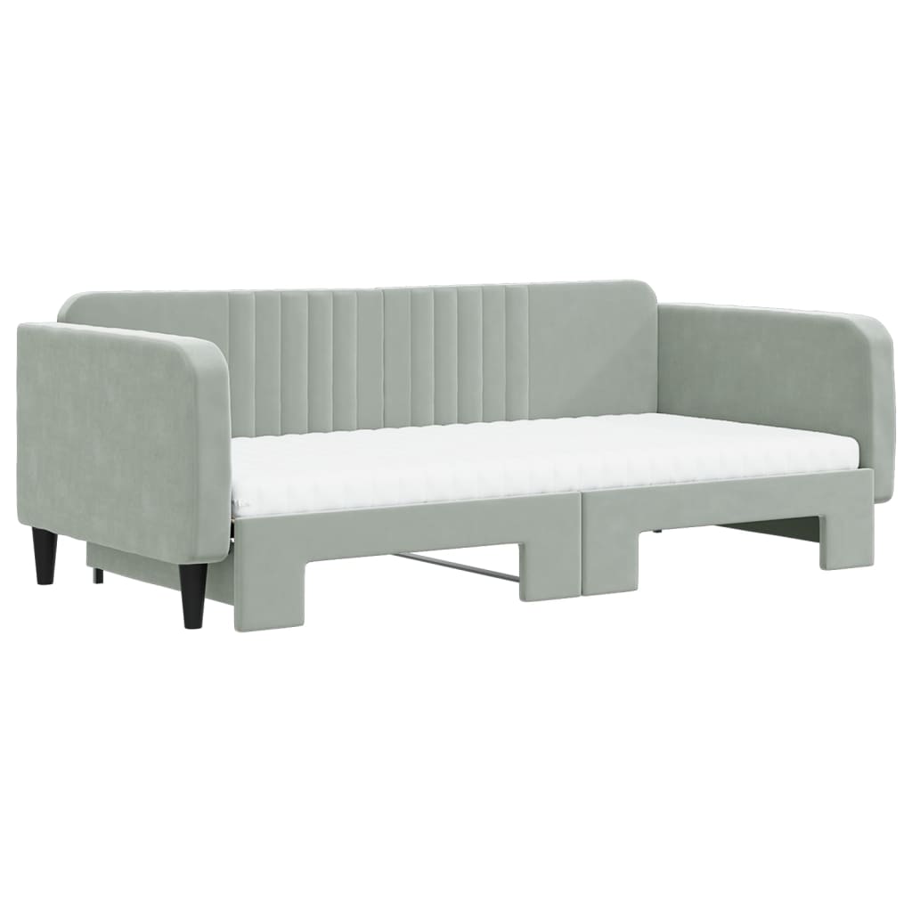 vidaXL Sofa rozsuwana z materacami, jasnoszara, 100x200 cm, aksamit