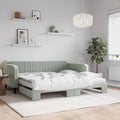 vidaXL Sofa rozsuwana z materacami, jasnoszara, 100x200 cm, aksamit