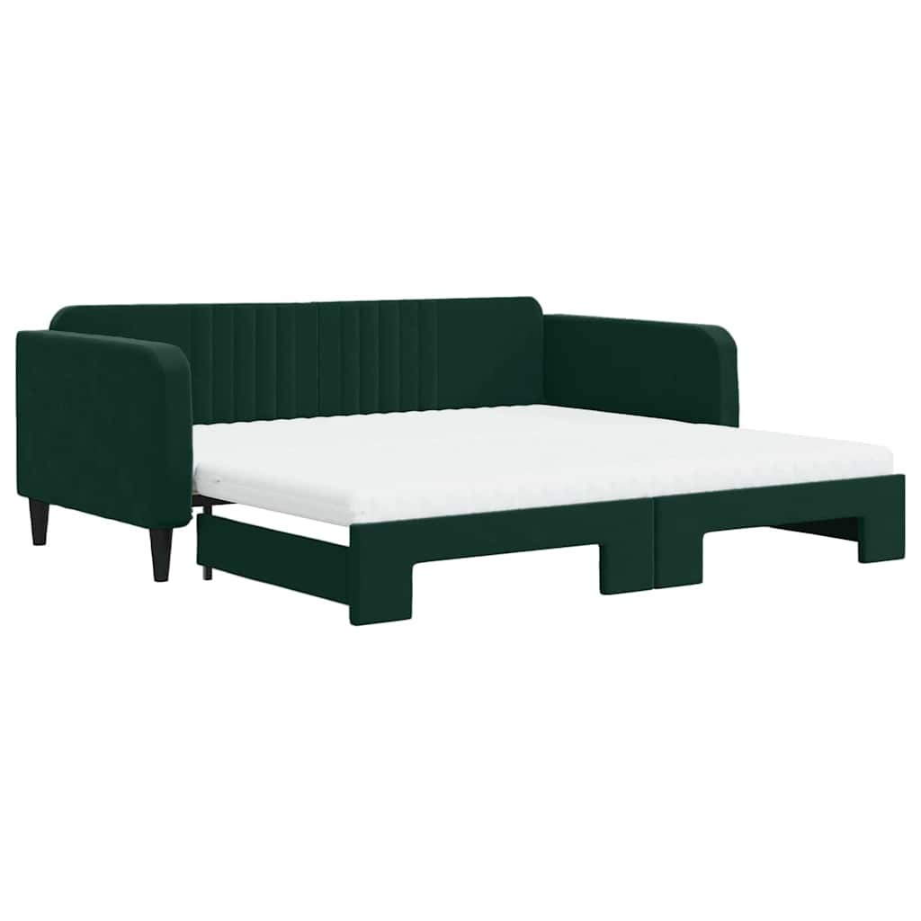 vidaXL Sofa rozsuwana z materacami, ciemnozielona, 100x200 cm, aksamit