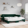 vidaXL Sofa rozsuwana z materacami, ciemnozielona, 100x200 cm, aksamit