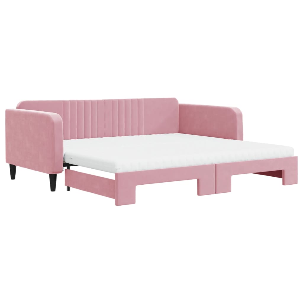 vidaXL Sofa rozsuwana z materacami, różowa, 100x200 cm, aksamit