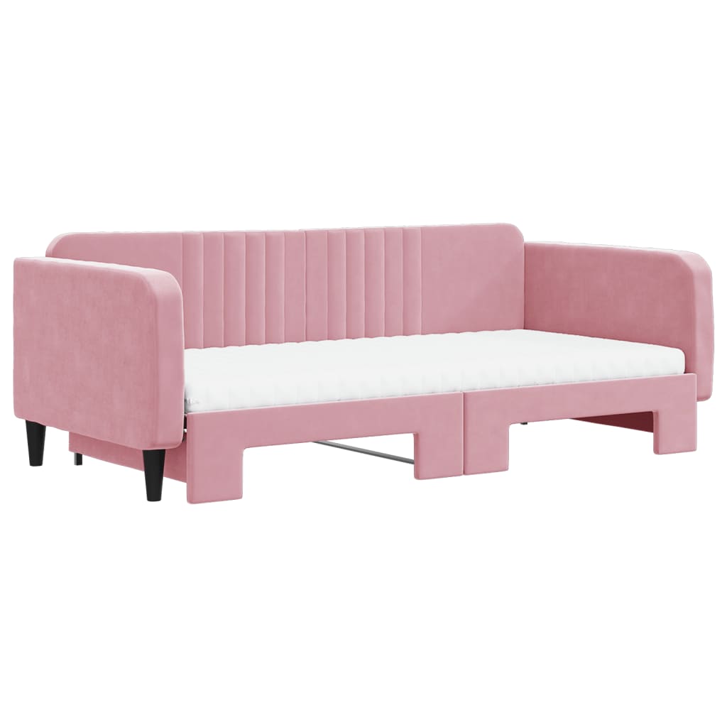 vidaXL Sofa rozsuwana z materacami, różowa, 100x200 cm, aksamit