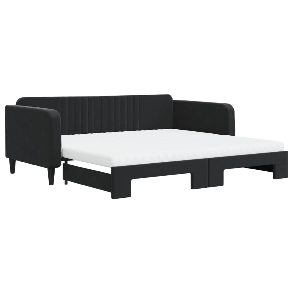 vidaXL Sofa rozsuwana z materacami, czarna, 100x200 cm, aksamit