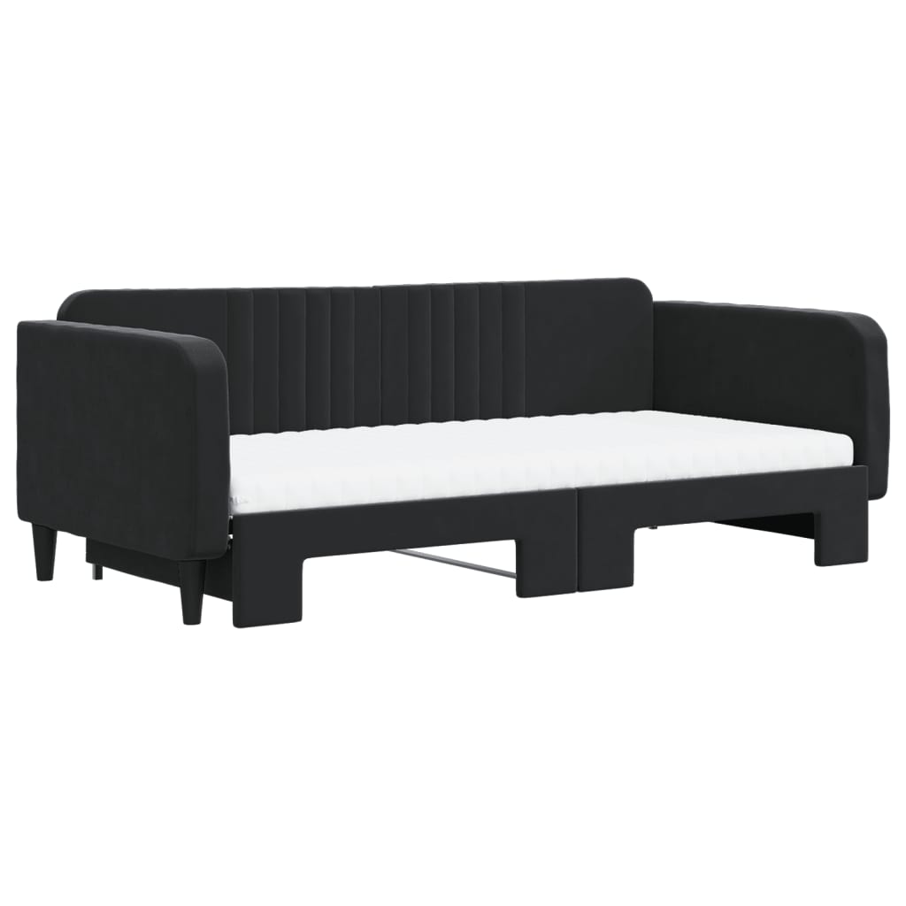 vidaXL Sofa rozsuwana z materacami, czarna, 100x200 cm, aksamit