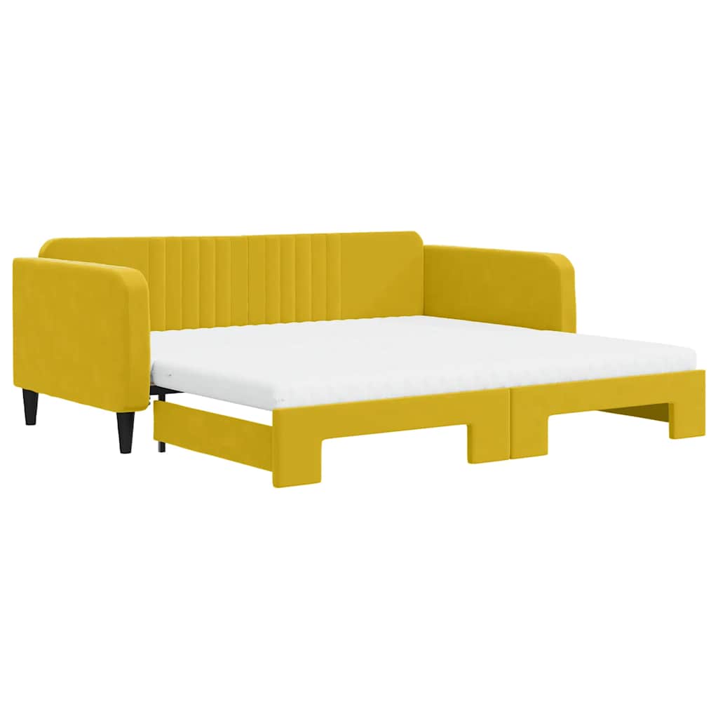 vidaXL Sofa rozsuwana z materacami, żółta, 100x200 cm, aksamit