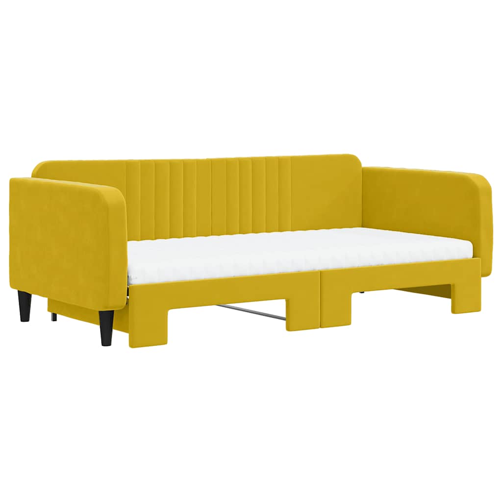 vidaXL Sofa rozsuwana z materacami, żółta, 100x200 cm, aksamit