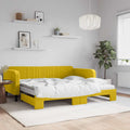 vidaXL Sofa rozsuwana z materacami, żółta, 100x200 cm, aksamit
