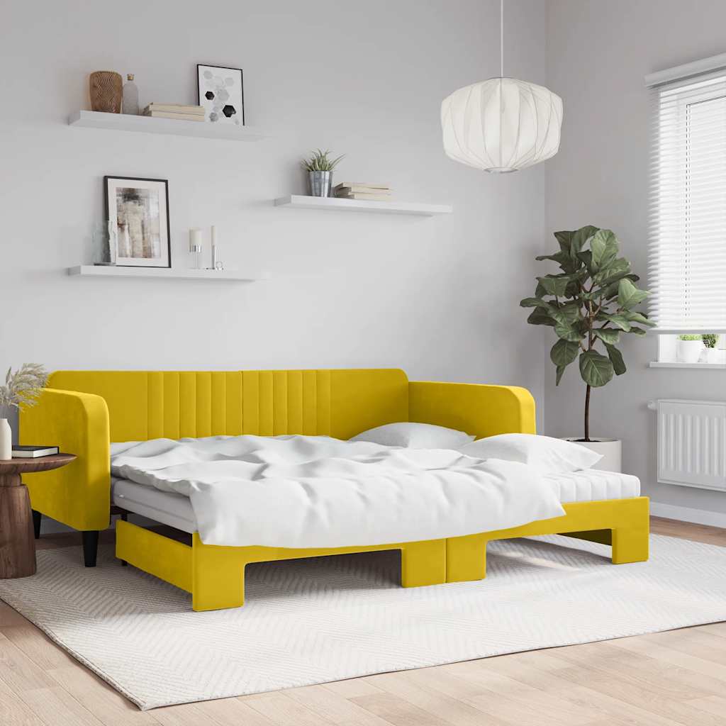 vidaXL Sofa rozsuwana z materacami, żółta, 100x200 cm, aksamit
