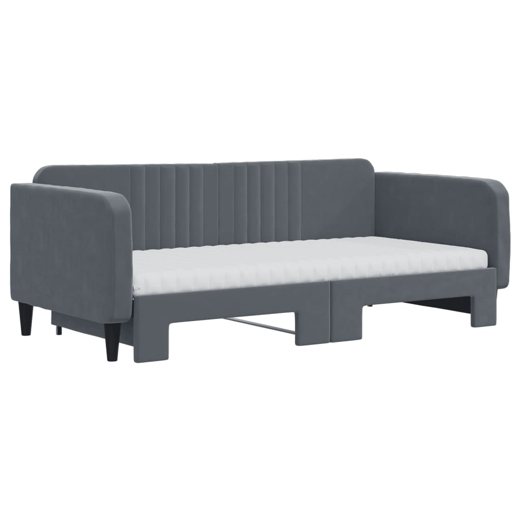 vidaXL Sofa rozsuwana z materacami, ciemnoszara, 90x190 cm, aksamit