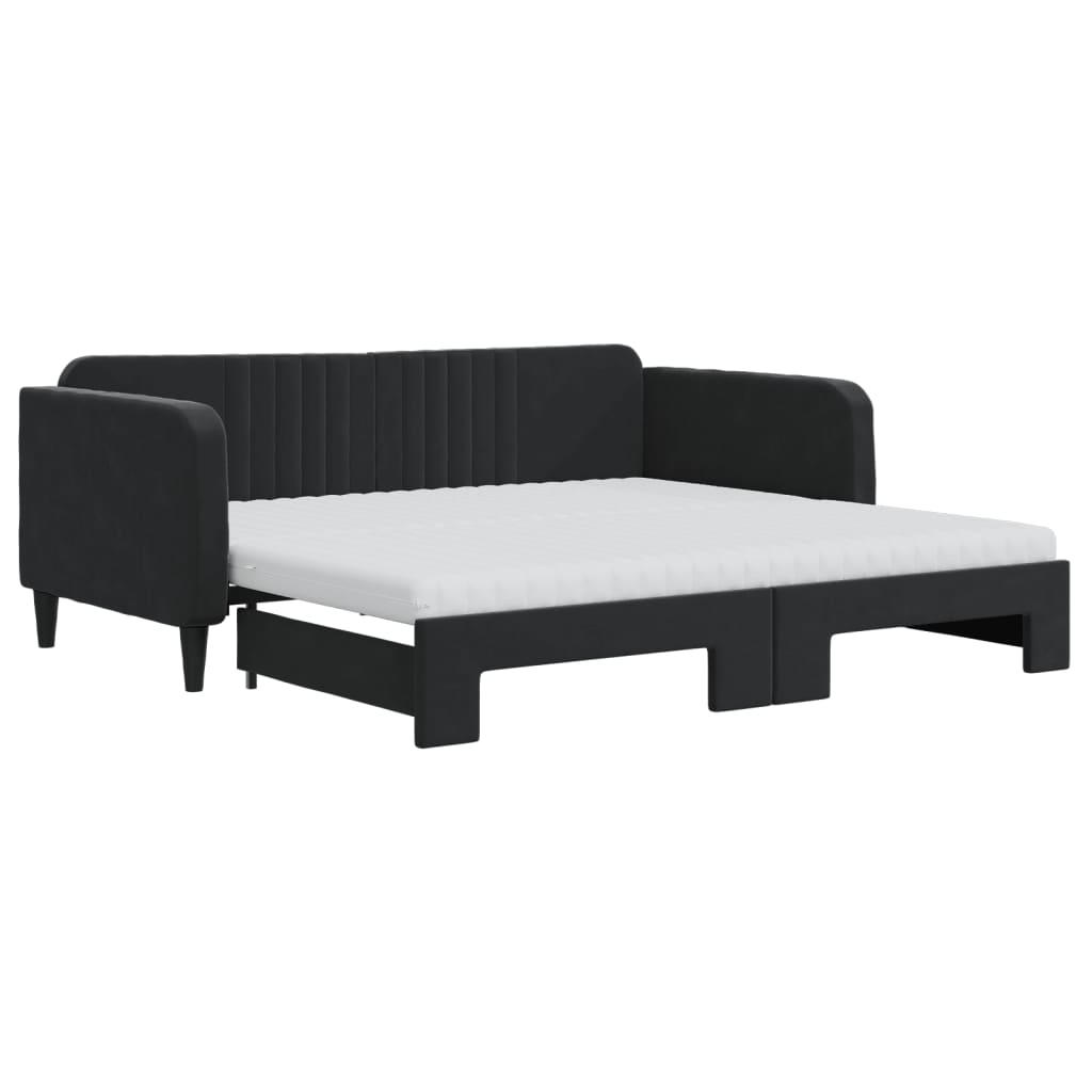 vidaXL Sofa rozsuwana z materacami, czarna, 90x190 cm, aksamit
