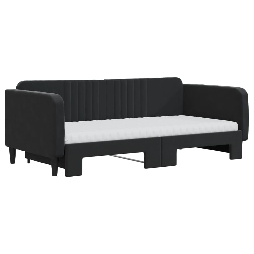 vidaXL Sofa rozsuwana z materacami, czarna, 90x190 cm, aksamit