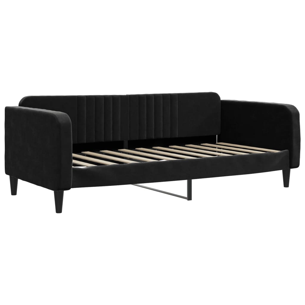 vidaXL Sofa rozsuwana z materacami, czarna, 90x190 cm, aksamit