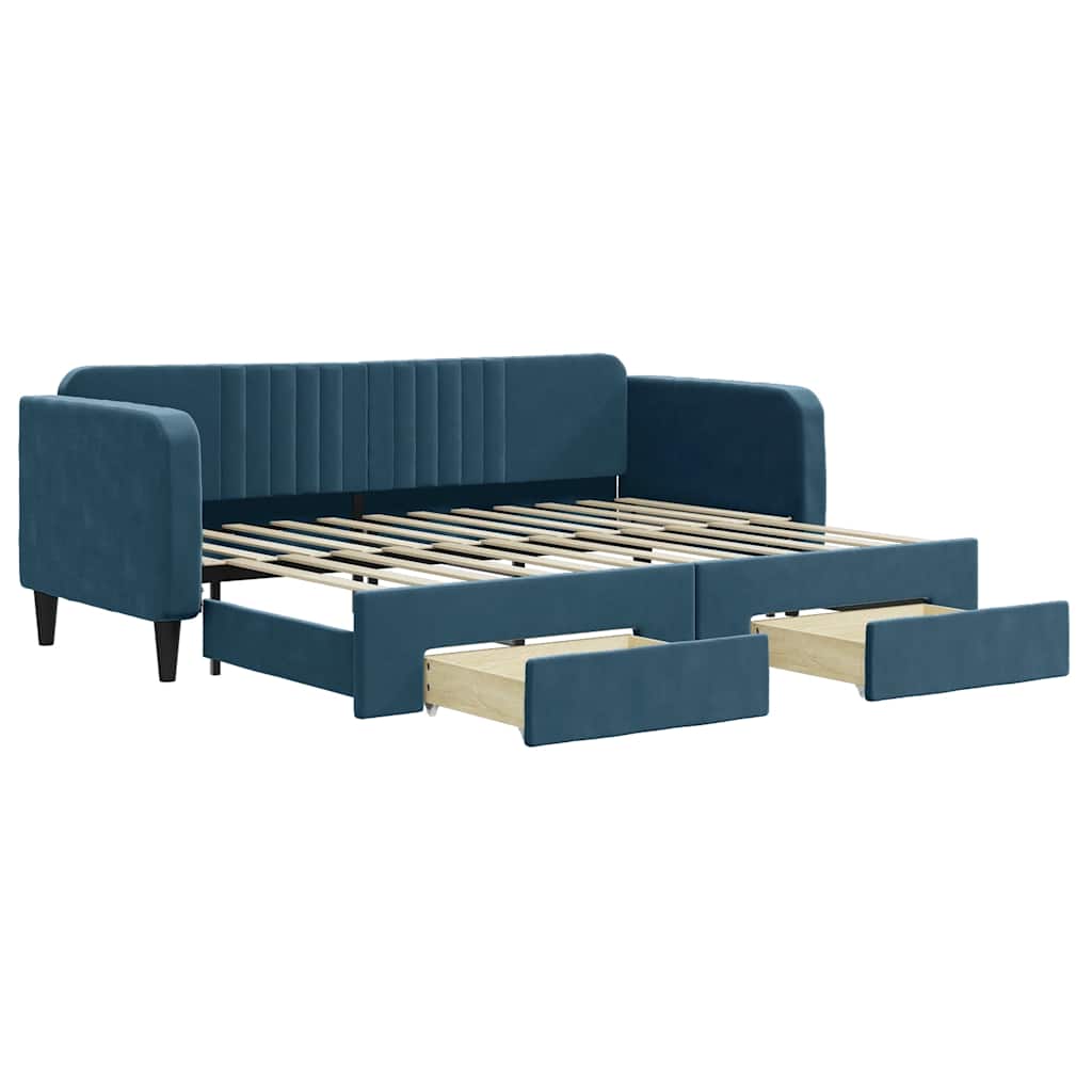 vidaXL Sofa rozsuwana z szufladami, niebieska, 80x200 cm, aksamit