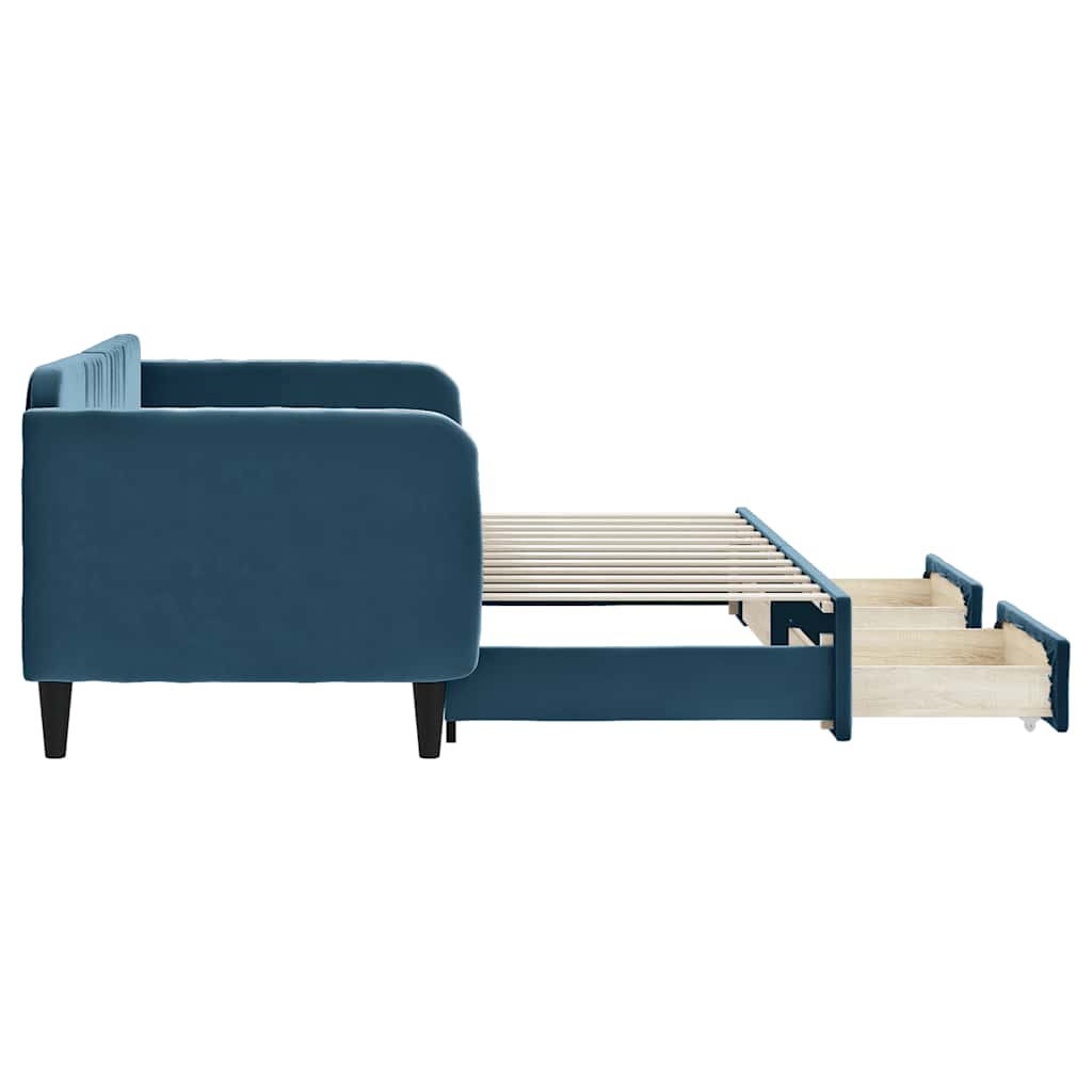 vidaXL Sofa rozsuwana z szufladami, niebieska, 80x200 cm, aksamit