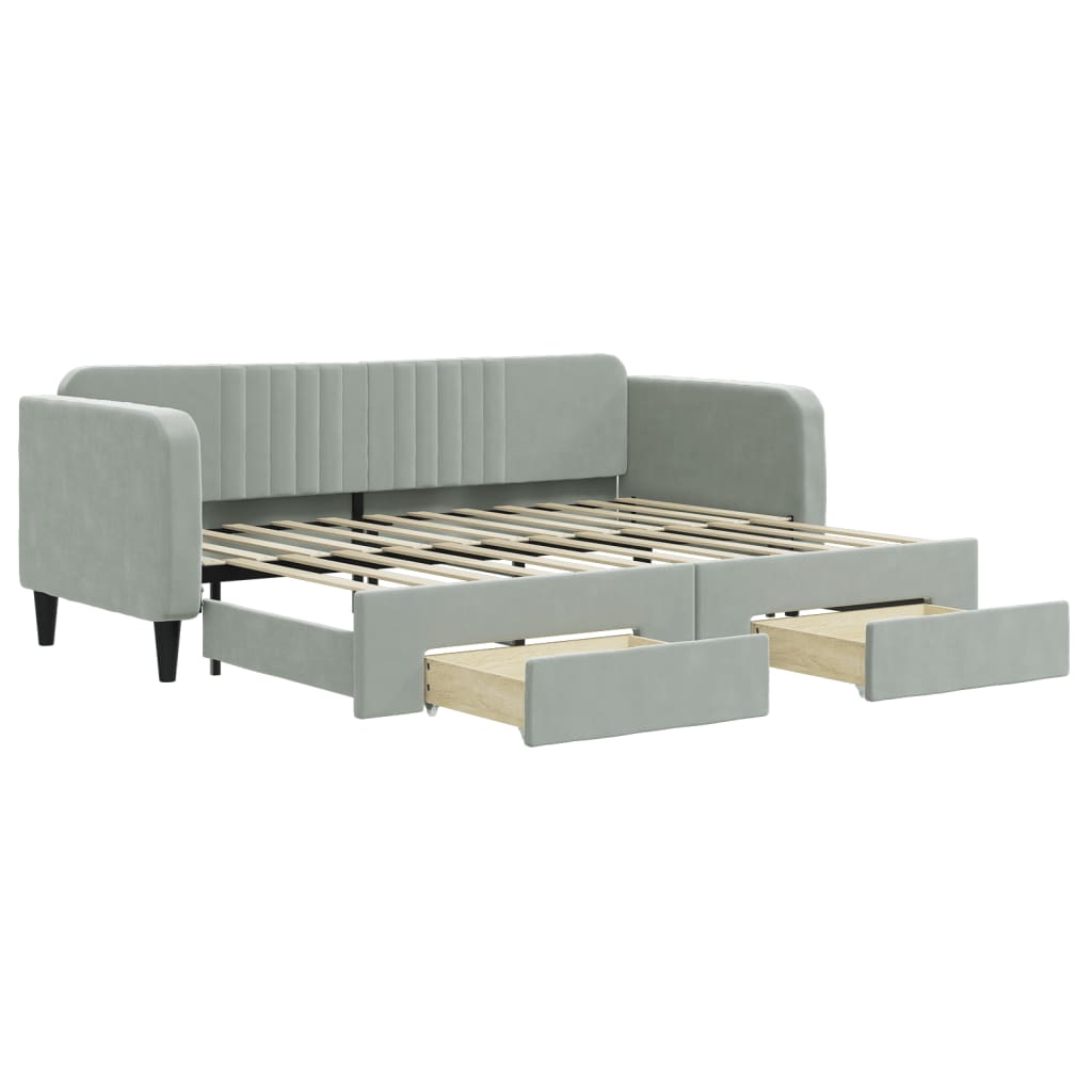 vidaXL Sofa rozsuwana z szufladami, jasnoszara, 80x200 cm, aksamit