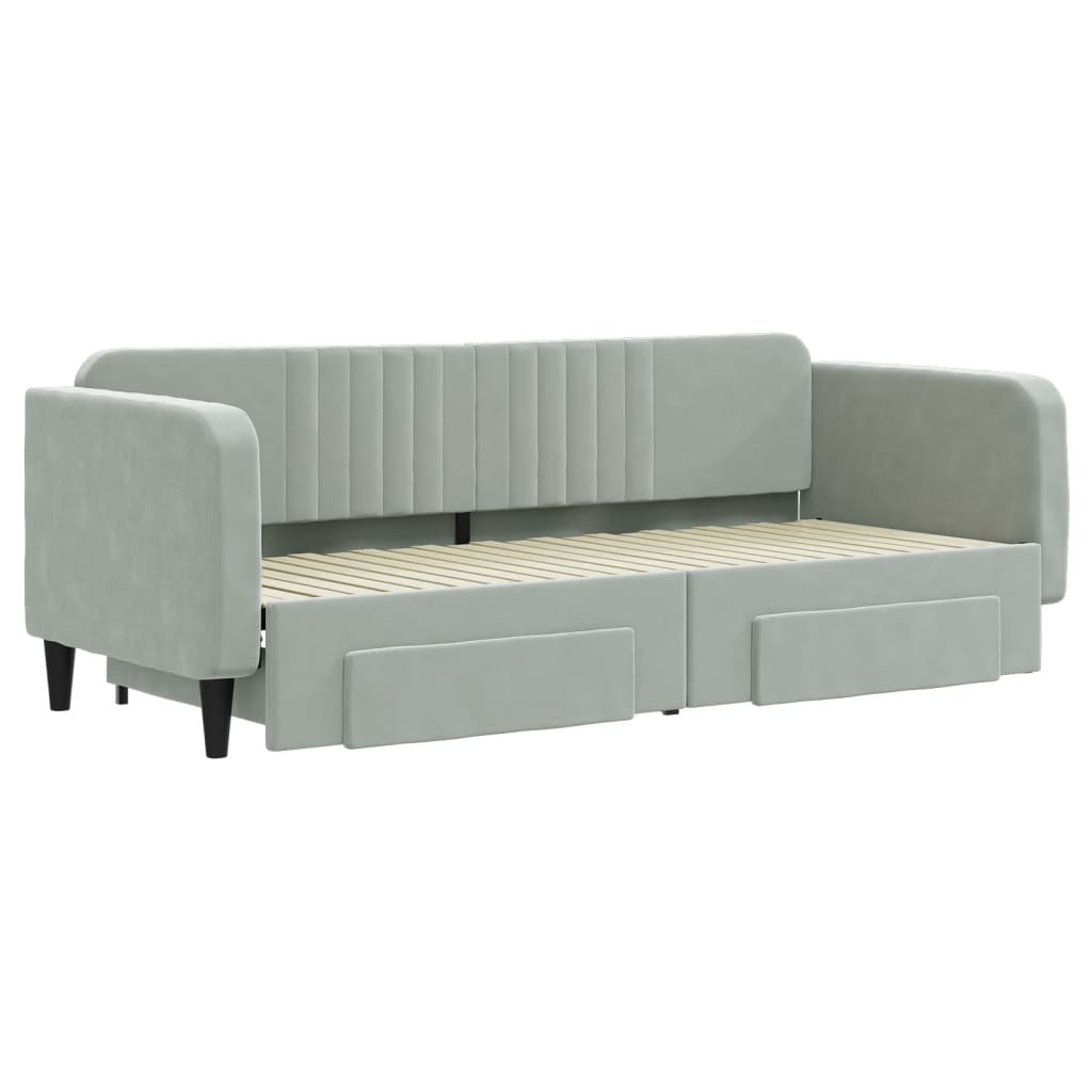 vidaXL Sofa rozsuwana z szufladami, jasnoszara, 80x200 cm, aksamit