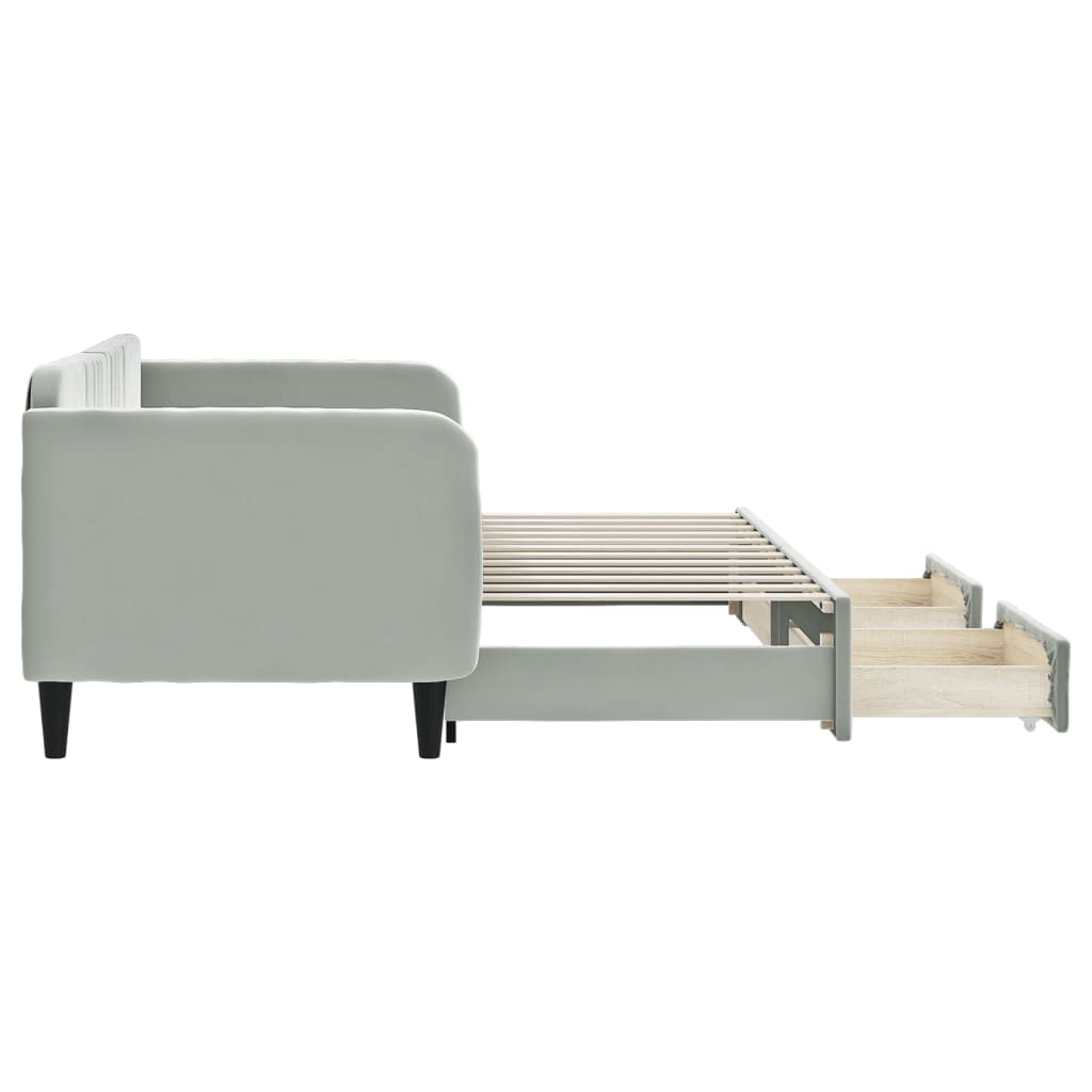 vidaXL Sofa rozsuwana z szufladami, jasnoszara, 80x200 cm, aksamit