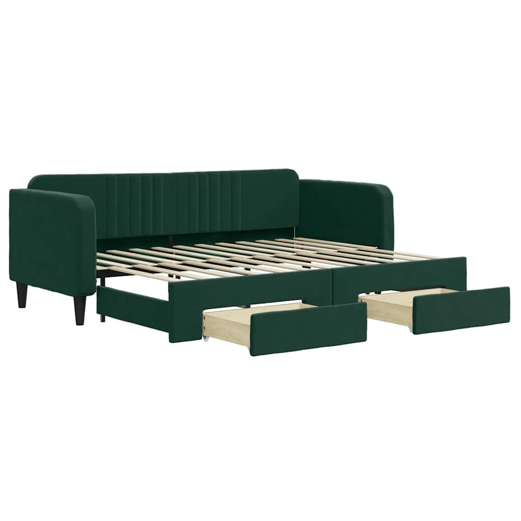 vidaXL Sofa rozsuwana z szufladami, ciemnozielona, 80x200 cm, aksamit