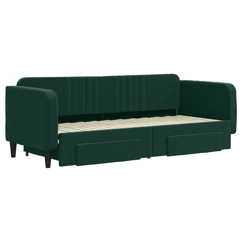 vidaXL Sofa rozsuwana z szufladami, ciemnozielona, 80x200 cm, aksamit