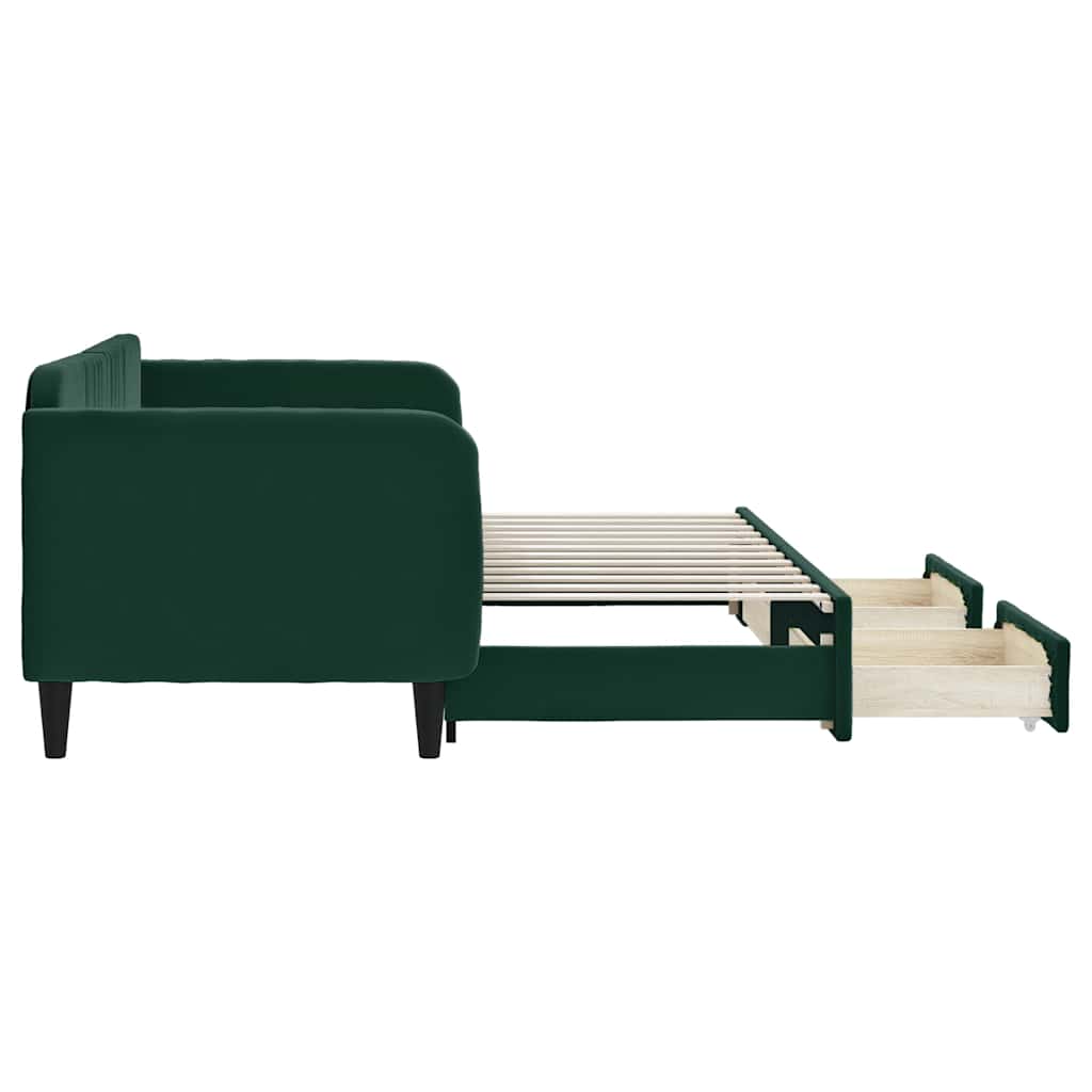 vidaXL Sofa rozsuwana z szufladami, ciemnozielona, 80x200 cm, aksamit
