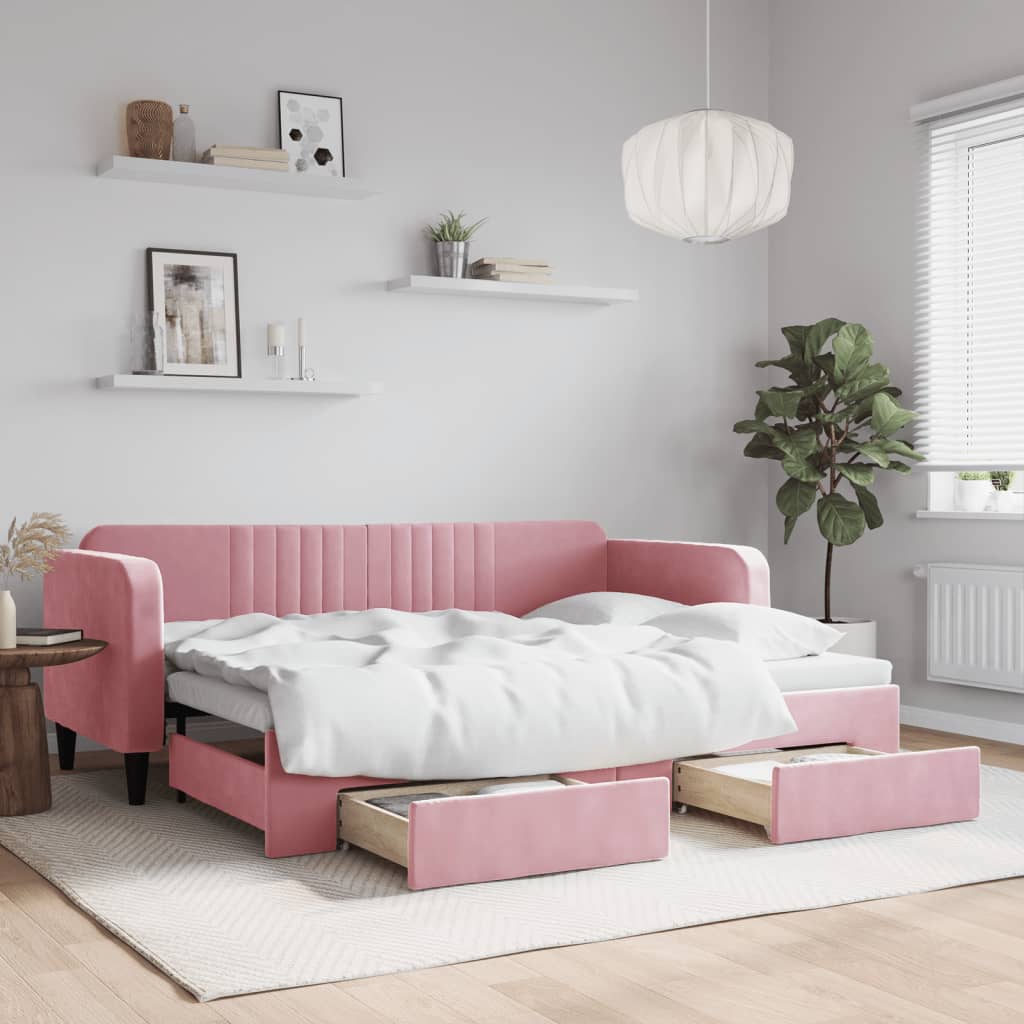 vidaXL Sofa rozsuwana z szufladami, różowa, 80x200 cm, aksamit