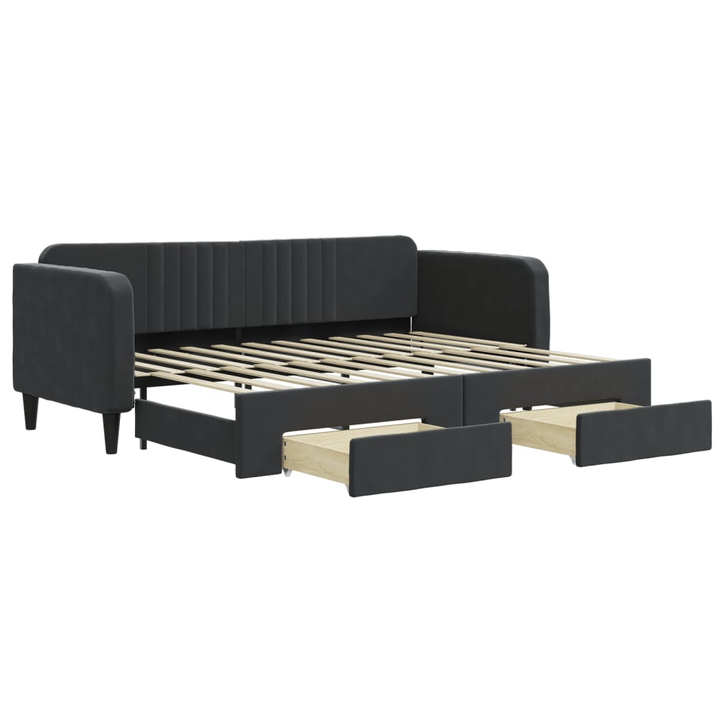 vidaXL Sofa rozsuwana z szufladami, czarna, 80x200 cm, aksamit