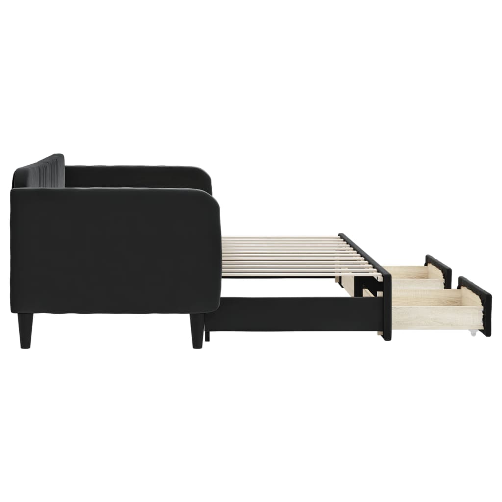 vidaXL Sofa rozsuwana z szufladami, czarna, 80x200 cm, aksamit
