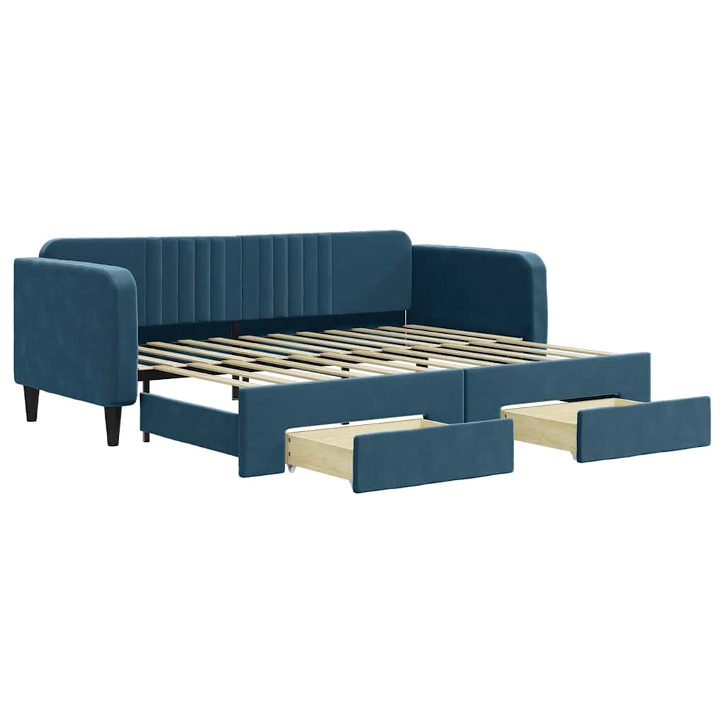 vidaXL Sofa rozsuwana z szufladami, niebieska, 90x200 cm, aksamit