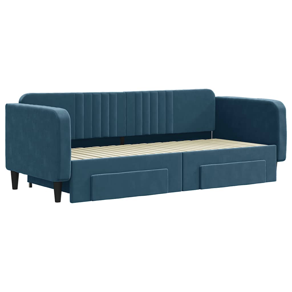 vidaXL Sofa rozsuwana z szufladami, niebieska, 90x200 cm, aksamit