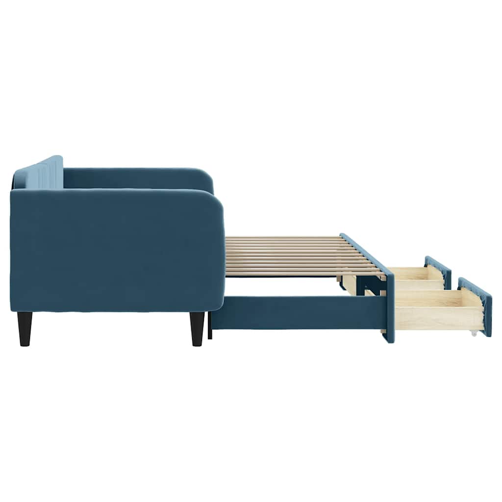vidaXL Sofa rozsuwana z szufladami, niebieska, 90x200 cm, aksamit