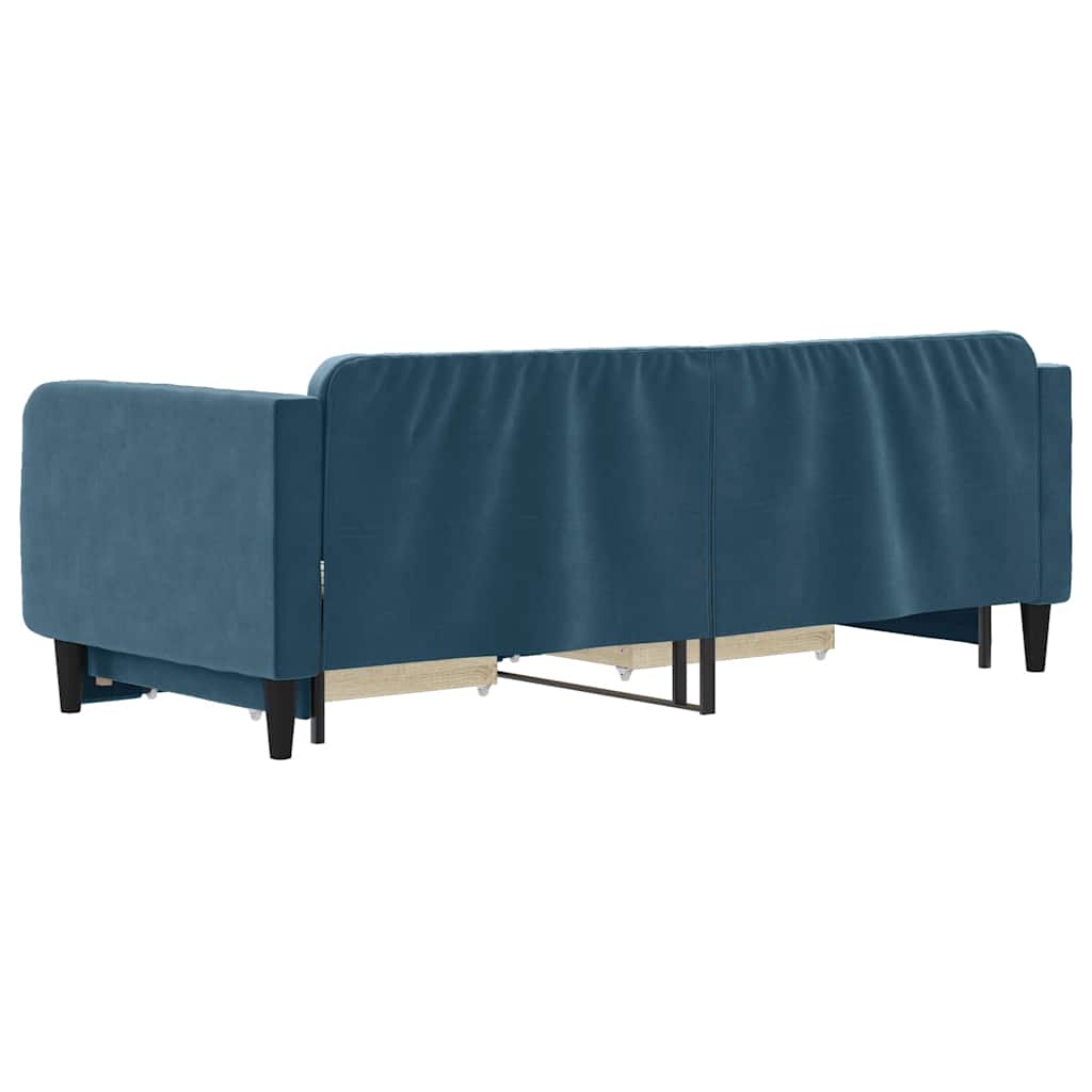 vidaXL Sofa rozsuwana z szufladami, niebieska, 90x200 cm, aksamit