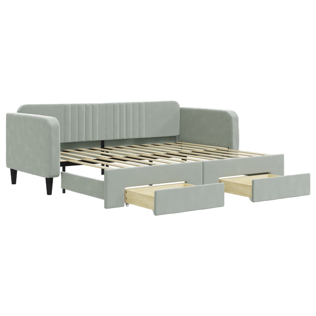 vidaXL Sofa rozsuwana z szufladami, jasnoszara, 90x200 cm, aksamit