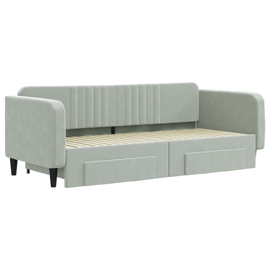 vidaXL Sofa rozsuwana z szufladami, jasnoszara, 90x200 cm, aksamit