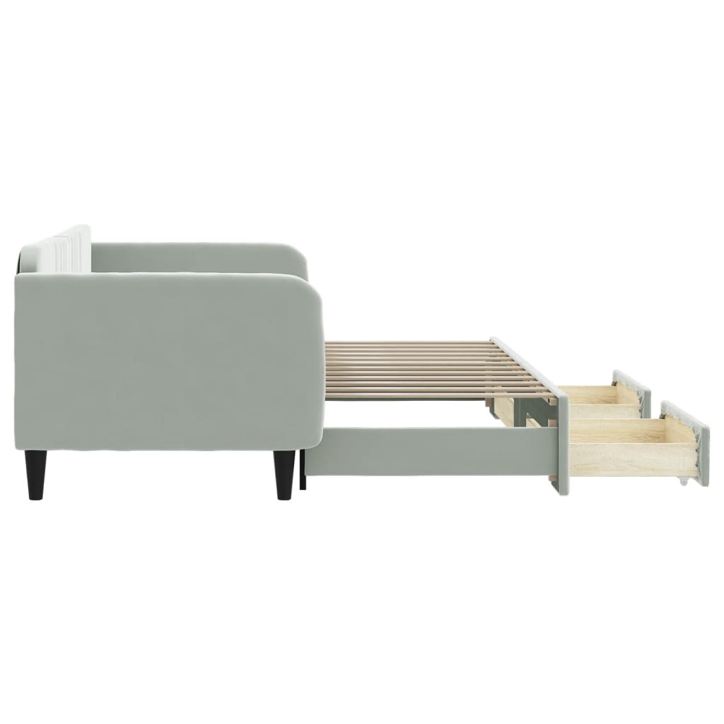 vidaXL Sofa rozsuwana z szufladami, jasnoszara, 90x200 cm, aksamit