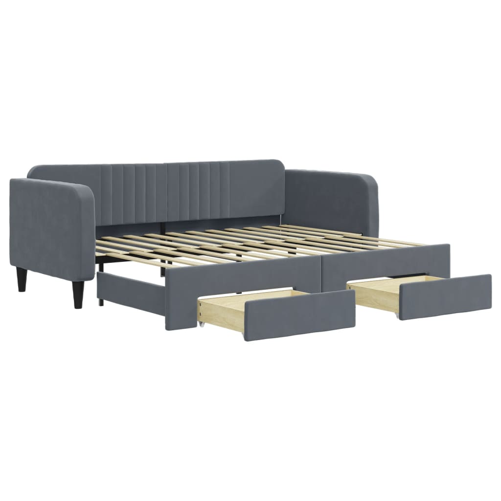vidaXL Sofa rozsuwana z szufladami, ciemnoszara, 90x200 cm, aksamit
