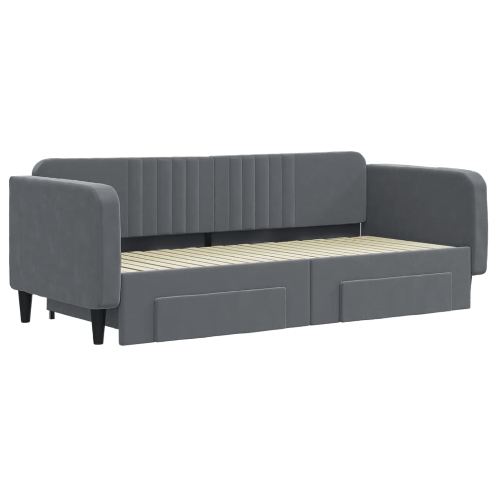 vidaXL Sofa rozsuwana z szufladami, ciemnoszara, 90x200 cm, aksamit