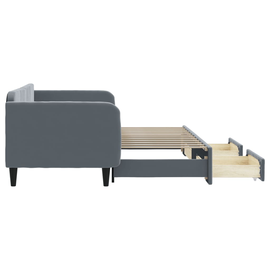 vidaXL Sofa rozsuwana z szufladami, ciemnoszara, 90x200 cm, aksamit